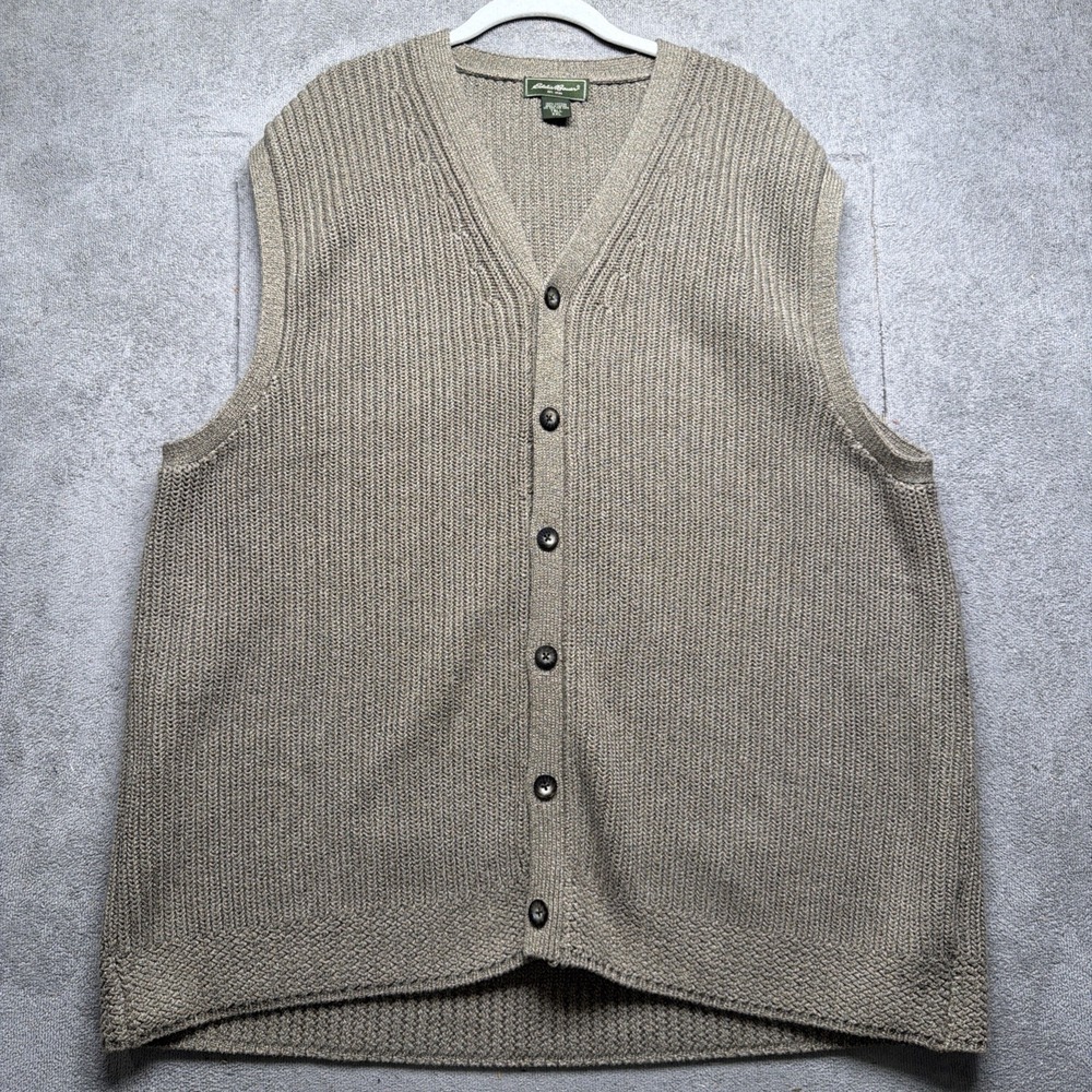 Vintage Eddie Bauer Knit Sweater Vest Brown Made in‎ Japan Tall XXL Preppy
